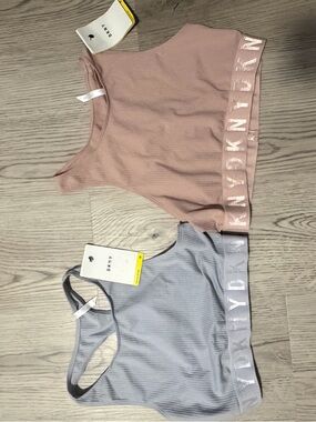 DKNY Ribbed Crop Tank Duo in Rose Tone & Pale Blue